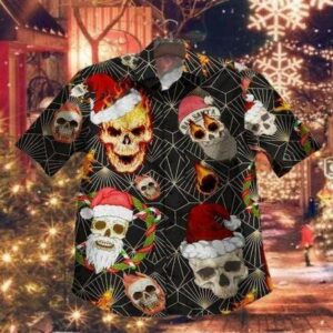 .Skull Santa Claws Fire Christmas Hawaiian Aloha Hawaiian Shirtss  - Thelegend59