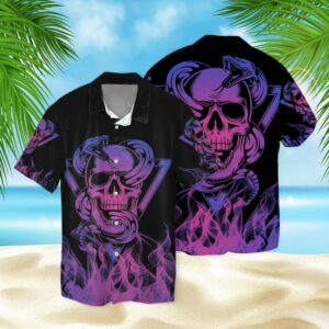 Skull Snack Fire Blue Wonderland 3D Hawaiian Shirt  - Thelegend59