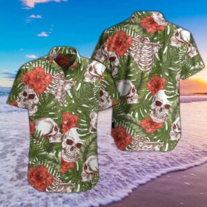 Skull Tropical Pattern Green Amazing Design Hawaiian Shirt Tees  - Thelegend59