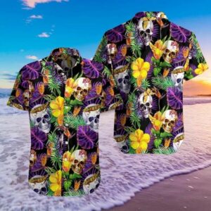 Skull Tropical Pattern Purple Best Design Hawaiian Shirt  - Thelegend59