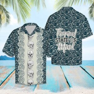 Skull Tropical State Of Mind Teal Nice Design Hawaiian Shirt  - Thelegend59