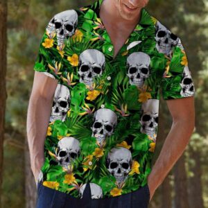 Skull Tropical Wild Flower Green Amazing Design Hawaiian Shirt  - Thelegend59