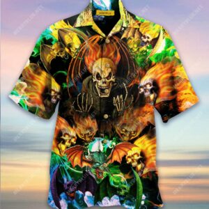 Skull With Bat Wings Hawaiian Shirt  - Thelegend59