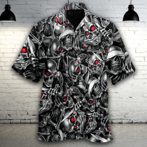 Skull With Red Eyes Hawaiian Aloha Hawaiian Shirts  - Thelegend59