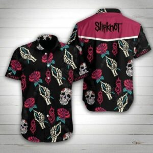 Slipknot Band Rose Skull Hawaiian Graphic Print Short Sleeve  - Thelegend59