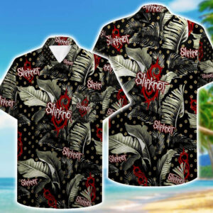 Slipknot Music Band Tropical Leaf Pattern Hawaiian Graphic Print Short Sleeve  - Thelegend59