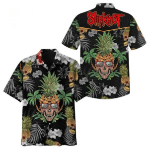 Slipknot Skull Pineapple Hawaiian Graphic Print Short Sleeve  - Thelegend59