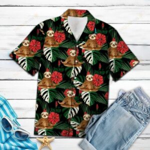 Sloth Hibiscus Flower Multicolor Amazing Design Hawaiian Shirt  - Thelegend59