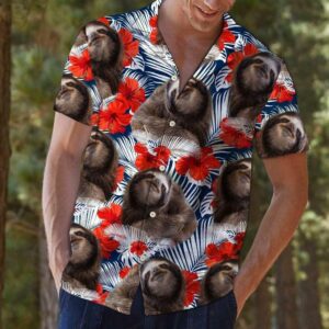 Sloth Hibiscus Flower Red Nice Design Hawaiian Shirt  - Thelegend59