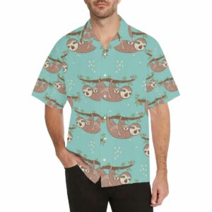 Sloth Mom And Baby Pattern Mens All Over Print Hawaiian Shirt  - Thelegend59