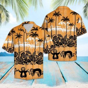 Sloth Palm Tree Orange Unique Design Hawaiian Shirt  - Thelegend59