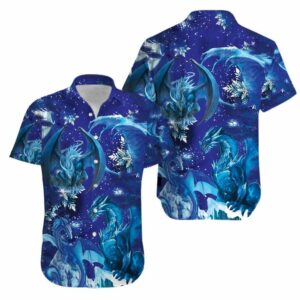 Snowflakes Blue Dragon Tropical Hawaiian Shirt  - Thelegend59