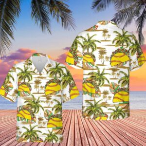 Softball Tacos Palm Tree White Pattern Hawaiian Shirt  - Thelegend59