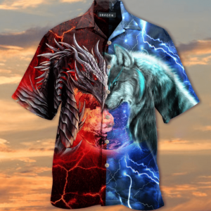 Spirit Of A Dragon Heart Of A Wolf Short Sleeve Hawaiian Shirt - For Men And Women - Kids  - Thelegend59
