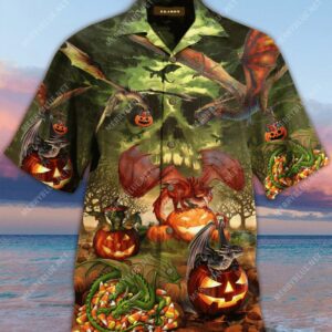 Spooky Dragon Halloween Unisex Hawaiian Shirt  - Thelegend59