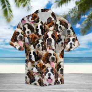 St Bernard Dog Hawaiian Graphic Print Short Sleeve  - Thelegend59