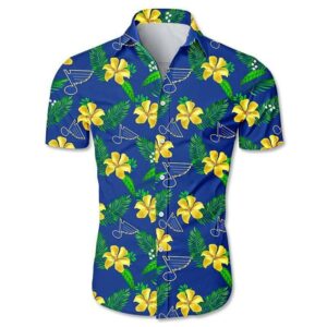 St Louis Blues Hawaiian Shirt Floral Button Up Slim Fit Body  - Thelegend59