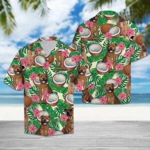 Staffordshire Bull Terrier Tropical Coconut Green Pink Awesome Design Hawaiian Shirt  - Thelegend59