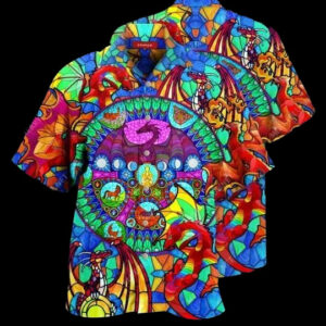 Stained Glass Dragon Colorful Nice Design Hawaiian Shirt  - Thelegend59