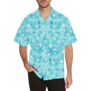 Starfish Shell Blue Theme Pattern Mens All Over Print Hawaiian Shirt  - Thelegend59