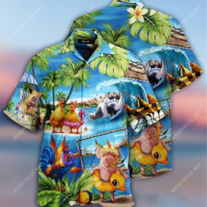 Stay Cool Duck Chicken Pig Unisex Hawaiian Shirt  - Thelegend59