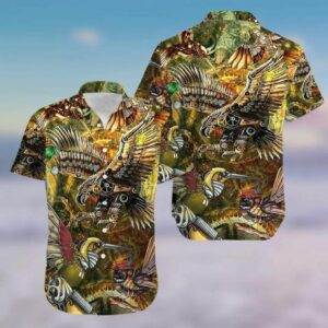 Steampunk Birds Aloha Hawaiian Graphic Print Short Sleeve Hawaiian Shirt  - Thelegend59