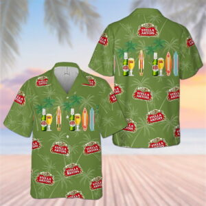 Stella Artois Palm Tree All Over Print 3D Aloha Summer Beach Hawaiian Shirt  - Thelegend59