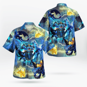 Stitch And Pikachu Hawaii Fan Gift - Stitch And Pikachu 2 Hawaiian Graphic Print Short Sleeve  - Thelegend59