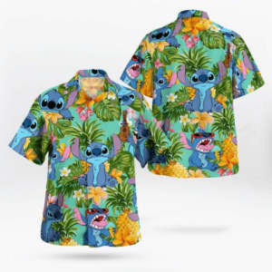 Stitch Tropical Aloha Hawaiian Graphic Print Short Sleeve  - Thelegend59
