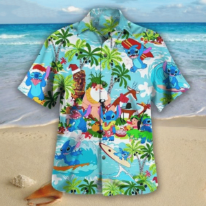 Stitch X Santa Hawaiian Graphic Print Short Sleeve  - Thelegend59