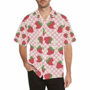 Strawberry Pattern Stripe Background Mens All Over Print Hawaiian Shirt  - Thelegend59