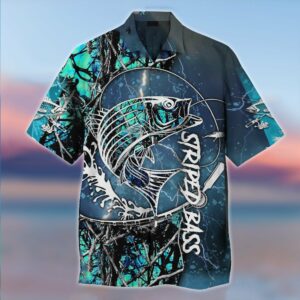 Striped Bass Fishing Water Camo Hawaiian Shirt  - Thelegend59