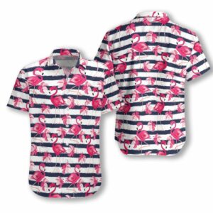Stripes Pattern Flamingo Hawaiian Aloha Hawaiian Shirtss  - Thelegend59