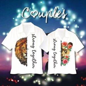 Strong Together Lion White Version Couple Hawaiian Shirt  - Thelegend59