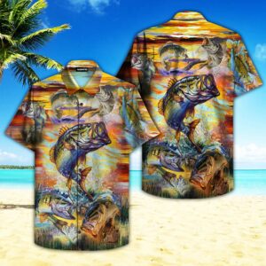 Sunset Largemouth Bass Fishing Hawaiian Shirt  - Thelegend59
