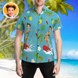 Surfing Hawaiian Shirts With Your Face Summer Hawaiian Shirt For Beach Party  - Thelegend59