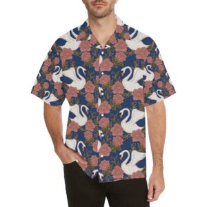 Swan Rose Pattern Men'S All Over Print Hawaiian Shirt  - Thelegend59
