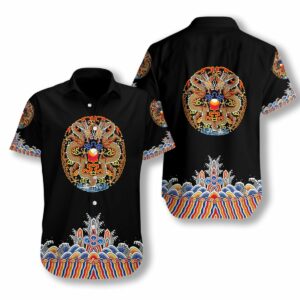 Symmetrical Chinoiserie Dragon Black Hawaiian Shirt  - Thelegend59