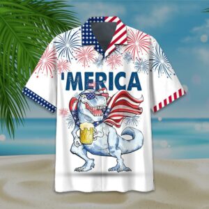 T-Rex Independence Day Hawaiian Shirt  - Thelegend59