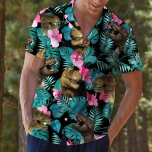 T-Rex Jungle Palm Multicolor Unique Design Hawaiian Shirt  - Thelegend59
