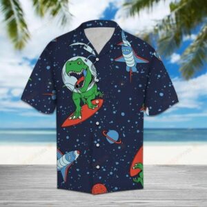 T-Rex Space Blue Best Design Hawaiian Shirt  - Thelegend59