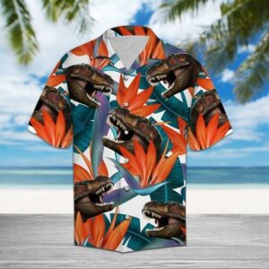 T Rex Dinosaur Tropical Hawaiian Shirt  - Thelegend59