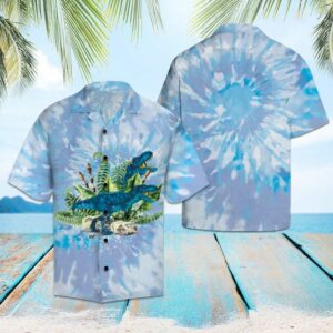 T Rex Tie Dye Blue Nice Design Hawaiian Shirt  - Thelegend59