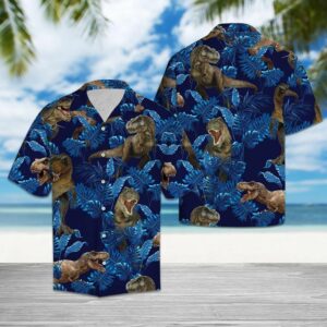 T Rex Tropical Blue Best Design Hawaiian Shirt  - Thelegend59