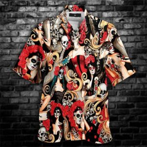 Tattoo Skull Girl Roses Hawaiian Aloha Hawaiian Shirtss  - Thelegend59