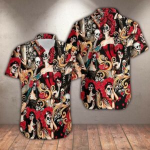 Tattoo Skull Girl Roses Hawaiian Shirt  - Thelegend59