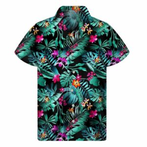 Teal Tropical Leaf Hawaii Pattern Print Men'S Short Sleeve Hawaiian Shirts  - Thelegend59