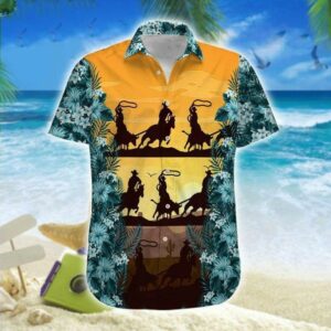 Team Roping Hawai Sunset Hawaiian Shirt  - Thelegend59
