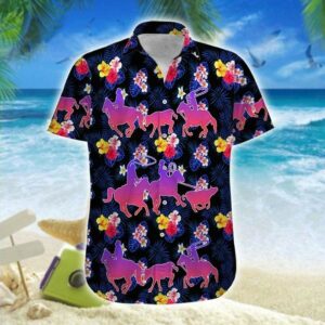Team Roping Hibiscus Colorful Hawaiian Shirt  - Thelegend59