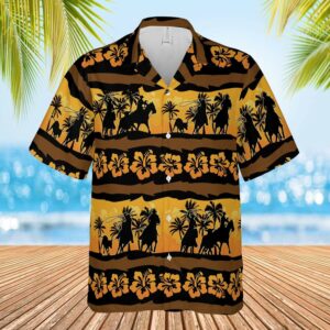 Team Roping Hibiscus Yellow Black Unisex Hawaiian Shirts Beach Shorts  - Thelegend59